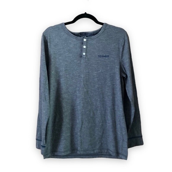 Ted Baker London Men's Solid Gray Long Sleeve Henley Size Medium - Picture 1 of 6